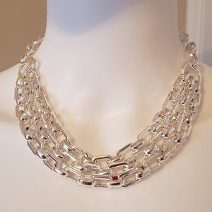 Silver Square Maxi Statement Necklace Triple Layer Design